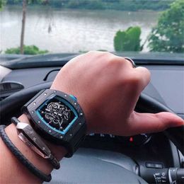 Luxury Automatic Mechanical Watch Richa Milles Rm035 Swiss Movement Full Carbon Fibre Shell Sapphire Mirror Imported Rubber Watchband Mens s By