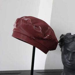 Stingy Brim Hats Fashion Faux Leather Pu Beret Cap Men Women Leisure Painter Hat J230802