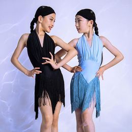 Stage Wear Fringe Latin Dance Dress Girls Halter Costume Samba Outfit Practise Tango Dancewear Designer Clothes JL3293