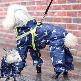 Dog Apparel Pet Raincoat Cartoon Hooded Reflective Waterproof Rain Coat Poncho For Small Outdoor Clothes Jacket Puppy Jumpsuit