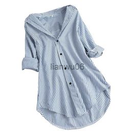 Women's Blouses Shirts 5xl Plus Size Spring Shirts For Women Fashion Stripe Button Blouses Casual Turndown Collar Long Sleeve Tunic Top J230802