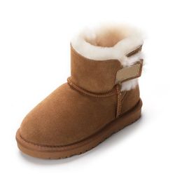 New children's snow boots fur wool baby leather anti-slip short tube boys and girls warm shoes