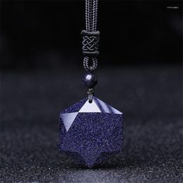 Pendant Necklaces Drop Natural Stone Blue Sandstone Bead Ball Six Star Necklace Aventurine Obsidian Starry Sky Lucky Energy Gift