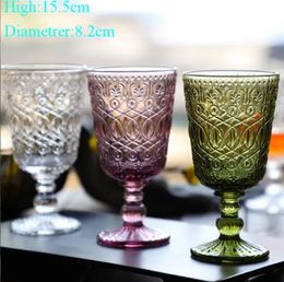 Wholesale 270ml European Style Embossed Stained Glass Wine Lamp Thick Goblets 7 Colours Wedding Decoration Gifts G0802