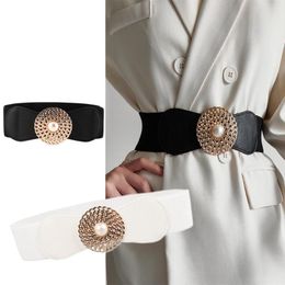 Belts Wide Elastic Pearl Waist Belt Ladies Retro Fashion Cinch Stretchy Stylish PU Leather Dress Waistband For Women