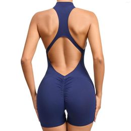 Active Sets Women Soft Elastic Compression Front Zipper Lightweight Scrunch Yoga Romper Summer With Push Up Outdoor Exercise Set