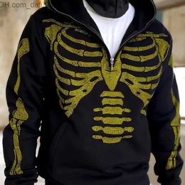 Men's Hoodies Sweatshirts Water Diamond Skeleton Hoodie Women's Gothic Black Zipper Super Sweater Women's Vintage Harajuku Hoodie Clothing Z230802