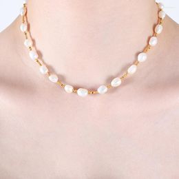 Choker Waterproof 18K Gold Plated Stianless Steel Beads Natural Freshwater Pearl Necklace Jewellery For Women Gift