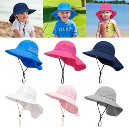 Berets Outdoor Adjustable Large Brim Beach Hat Play Sun Protection Kids With Neck Flap