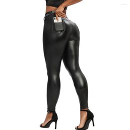 Active Pants FITTOO PU Faux Leather Leggings High Waist Button Back Pocket Leggins Fleerced Autumn Winter Yoga Workout Fitness Clothing