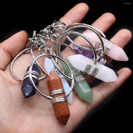 Pendant Necklaces Hexagonal Crystal Necklace Natural Stone Clear Quartz Amethysts Pink Opal 60cm For Women Jewellery