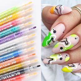 Nail Polish 12pcs Art Graffiti Pen Waterproof Drawing Set Gold Black Line Painting Neon Professional Supplies Tool NTTY 230802