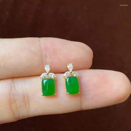 Stud Earrings Green Small And Fresh Natural Chalcedony Square Butterfly Exquisite Fashion Simple Jewellery For Women Gift