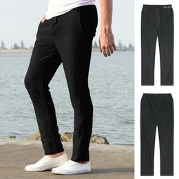 Men's Pants Cotton Linen Solid Colour Casual Loose Drawstring Breathable Fitness Pantaloon Beach Trousers S-3Xl