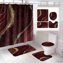 Carpets Flash Pink Marble Shower Curtains Shiny Decor for Bathroom Polyester Fabric Decorative Bath Screen Toilet Cover Carpet WC Sets R230802