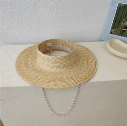 Wide Brim Hats 202306-2509104 Ins Summer Handmade Straw Without Pearl Ribbon Holiday Lady Sun Cap Women Beach Leisure Hat