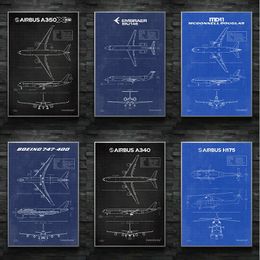 Air Force Plane Model Canvas Painting Prints Aeroplane Fighter Blueprint Posters Wall Art Pictures Boys Living Home Decor w06