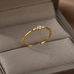 Wedding Rings Zircon Engagement For Women Gold Colour Stainless Steel Ring Female 2023 Finger Jewellery Birthday Gift 230802