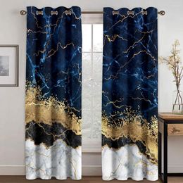 Curtain 3D Ready-made Abstract Marble Blue Design Tall Translucence 2 Pieces Curtains For Living Room Bedroom Window Drape Decor