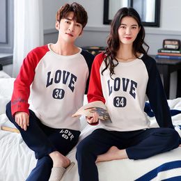 Women's Sleepwear Fashion Lover Pyjamas Set Autumn Cotton Men Long Sleeve Women Two-piece Suits Couple Home Clothes XXXL