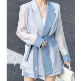 Women's Trench Coats Line 2023EarlyAutumn Slim Fit Elegant Travel Backless Sexy Sunscreen Suit Fashion Casual Shirt Two Piece Loose Shorts