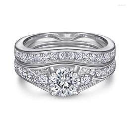 Cluster Rings Fine Jewellery S925 Silver 0.8 Moissanite Prong Setting Round Diamond Women Ring Set Engagement Gift
