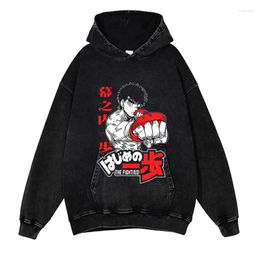 Men's Hoodies 2023 Men Anime Hajime No Ippo Printed Oversized Vintage Washed Sweatshirt Streetwear Fashion Winter Pullover