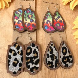 Dangle Earrings Leopard Leather Wood Teardrop Drop For Women Classic Original Fashion Jewellery Party Gift