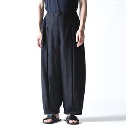 Men's Pants 2023Fashion Men Pleated Loose Harajuku Streetwear Casual Japan Dark Black Wide Leg Male High Waist Oversize Trousers Women