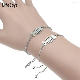 Charm Bracelets LifeJoys Fish Bone Bracelet Stainless Steel Fishbone Slide Chain Women Jewellery Fashion Sister Gifts Polished