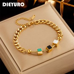 Charm Bracelets DIEYURO 316L Stainless Steel Square Cube Bracelet For Women Trend Girls 3Color Wrist Chains Jewelry Birthday Gifts 230801