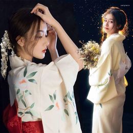 Ethnic Clothing 2023 Japanese Women's White Kimono Traditional Bow Geisha Anime Japones Thailand