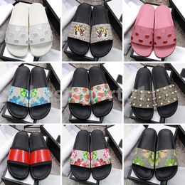 2023 Platform Designer Rubber Slides Sandal Floral brocade Fashion Mens Gear bottoms Flip Flops Slippers Striped Womens Sandals Flat Heels Loafers sliede 36-48 L3