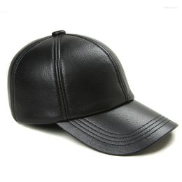 Ball Caps Men's Leather Hat Spring And Autumn Winter Sheep Skin Baseball Cap Black Big Edge Warm For Middle-Aged Old People