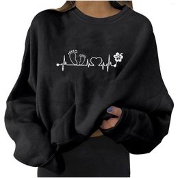 Gym Clothing Womens Casual Long Sleeve Round Neck Sweatshirts Heartbeat Prints Loose Top Jacket With Hoodie Women