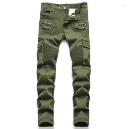 Men's Jeans Denim Men Riding Pants Army Green Motorcycle Straight Design Plus Size Trousers Casual