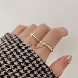 Cluster Rings Punk Cross Chain Geometric Zircon Open Finger Adjustable Hand For Women Girl Party Gift Jewellery