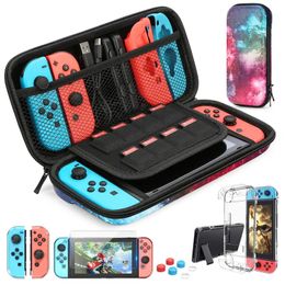 Switch Case Compatible With Nintendo Switch, 9 In 1 Switch Accessories With 8 Pouch Carrying Case, PC Protective Cover Case Switch Screen Protector