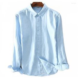 Men's Casual Shirts Thin Beach Fresh Sun Protection White Long Sleeve Linen Shirt Slim Fit Cotton Wear