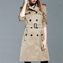 Women's Trench Coats Autumn Fashion Solid Colour Coat Women Loose Casual Long Windbreaker Belted Sleeve Double Breasted Overcoat Female