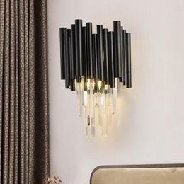 Wall Lamps Black Lamp For Living Room Decor Home Bedroom Luxury Hallway Sconce Lighting Fixture Bedside Led Crystal Light