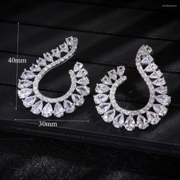 Stud Earrings 40MM Original Luxury Cubic Zirconia Brand Waterdrop Big For Women Gift Drop E7338