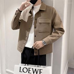 Men's Jackets Autumn Korean Style Coats Jacket Pure Colour Lapel Fashion Cultivate One's Morality Daily Leisure Wool Fabric