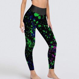 Active Pants Neon Paint Leggings Blue Pink Green Splatters Running Yoga Women Sexy Aesthetic Leggins Stretch Sports Tights