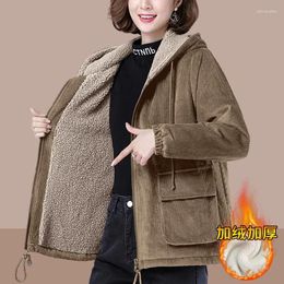 Women's Jackets Winter Thickened Corduroy Short Jacket 2023 Autumn Shirring Velvet Loose Korean Hooded Of Cotton-Padded Clothes Fema