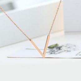 Pendant Necklaces Korean Fashion Simple Letter V Women Necklace Ladies Stainless Steel Clavicle Chain Jewellery Female Accessories On Neck