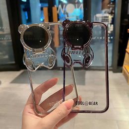 Cell Phone Cases Cute Bear Glitter Transparent Phone Case for iPhone 14 ProMax Plus 12 13 Pro Max Fliping Camera Protector Silicone Soft Cover L230731