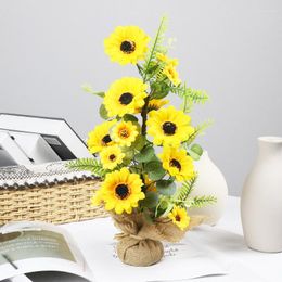 Decorative Flowers Artificial Sunflowers Fake Silk Sunflower Plants Wedding Bride Bouquet Party Indoor Outdoor Home Garden Table Decor