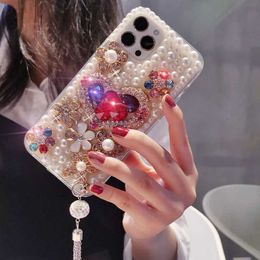 Cell Phone Cases Colourful Love Flower Case For OPPO A5 A9 A15 A16 A52 A53 A72 A73 A93 A94 4G 5G A31 F17 F19 Pro Jewelled Diamond Pendant Cover L230731