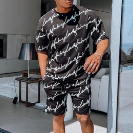 Men's Tracksuits Suit 2023 Summer Short Sleeve Shorts Letter Print Design Sports Style Casual Plus-size